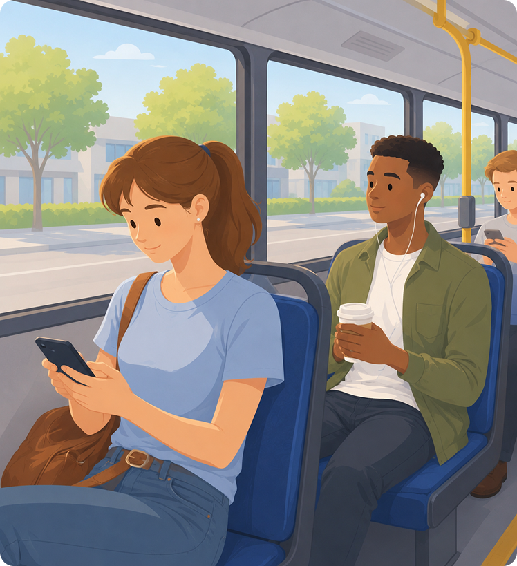 Commuter checking transit app