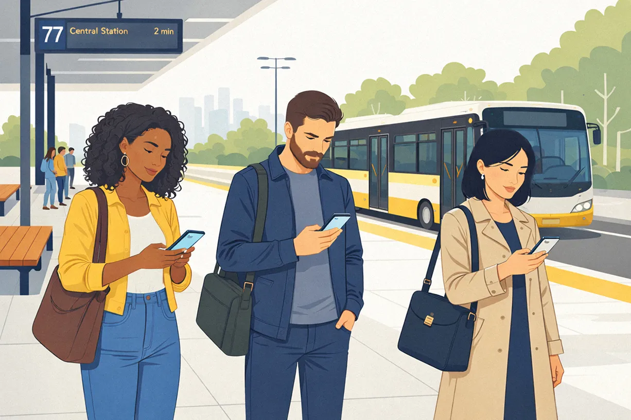 Crowded bus terminal platform showing multiple buses and commuters boarding