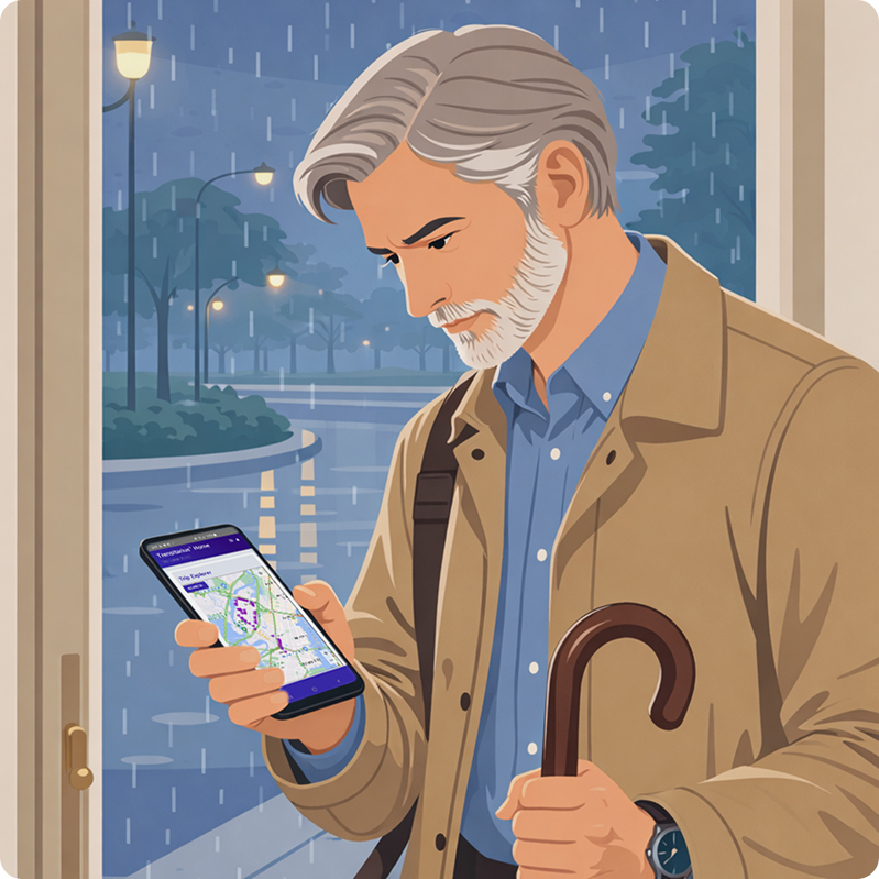 Commuter checking transit app