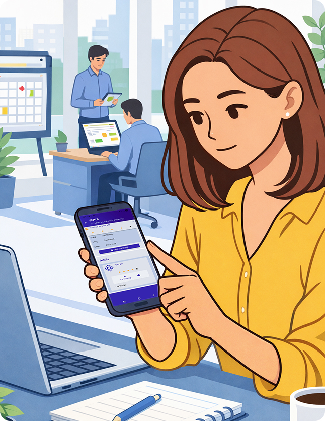 Commuter checking transit app